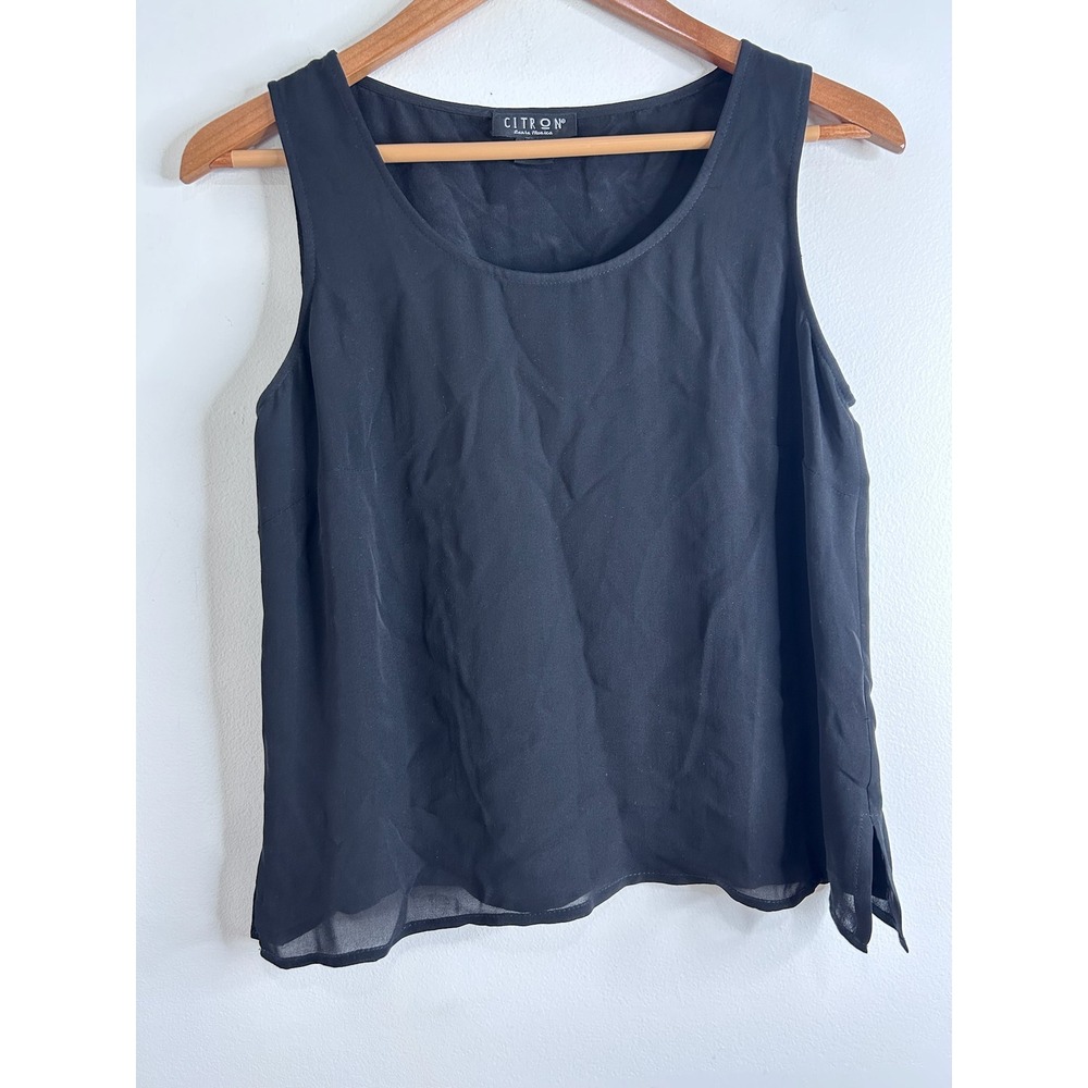Citron Santa Monica Womens Black 100% Silk Tank Top Blouse Sz S Quiet Luxury